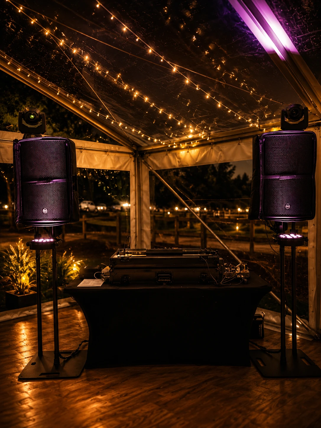 Outdoor private party under a tent ready for DJ entertainment
