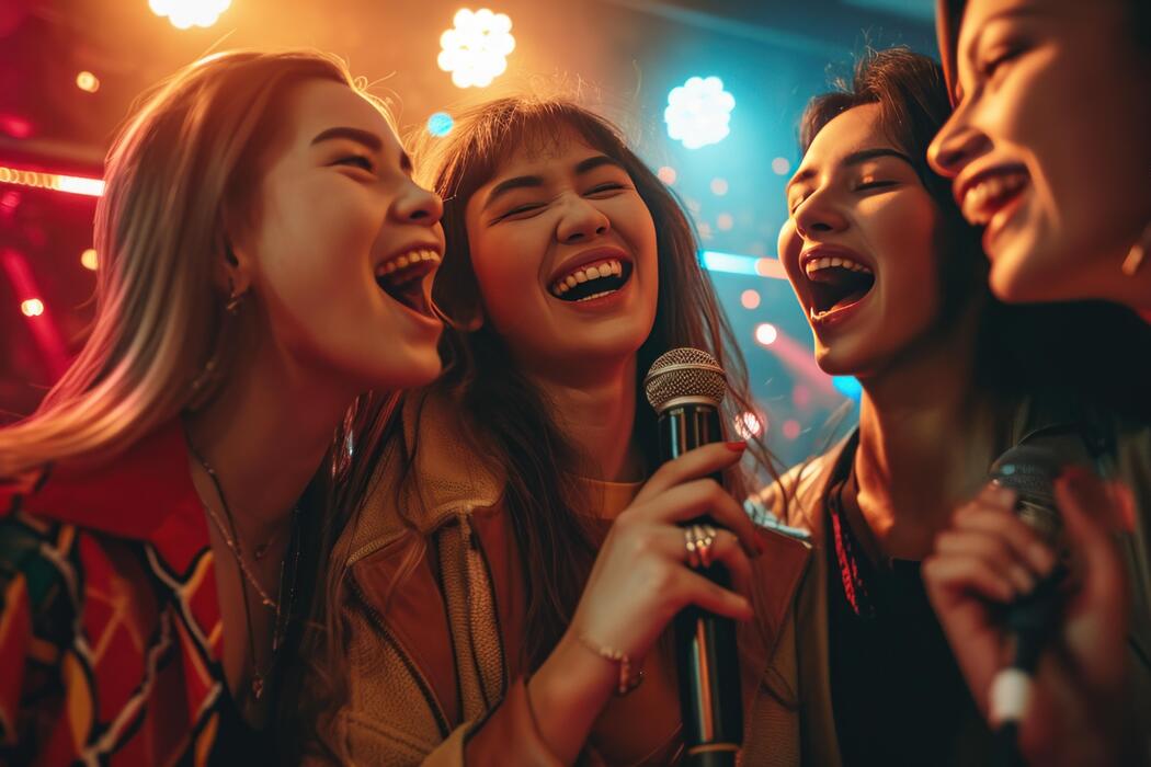 Group of guests enjoying hosted karaoke entertainment at a venue