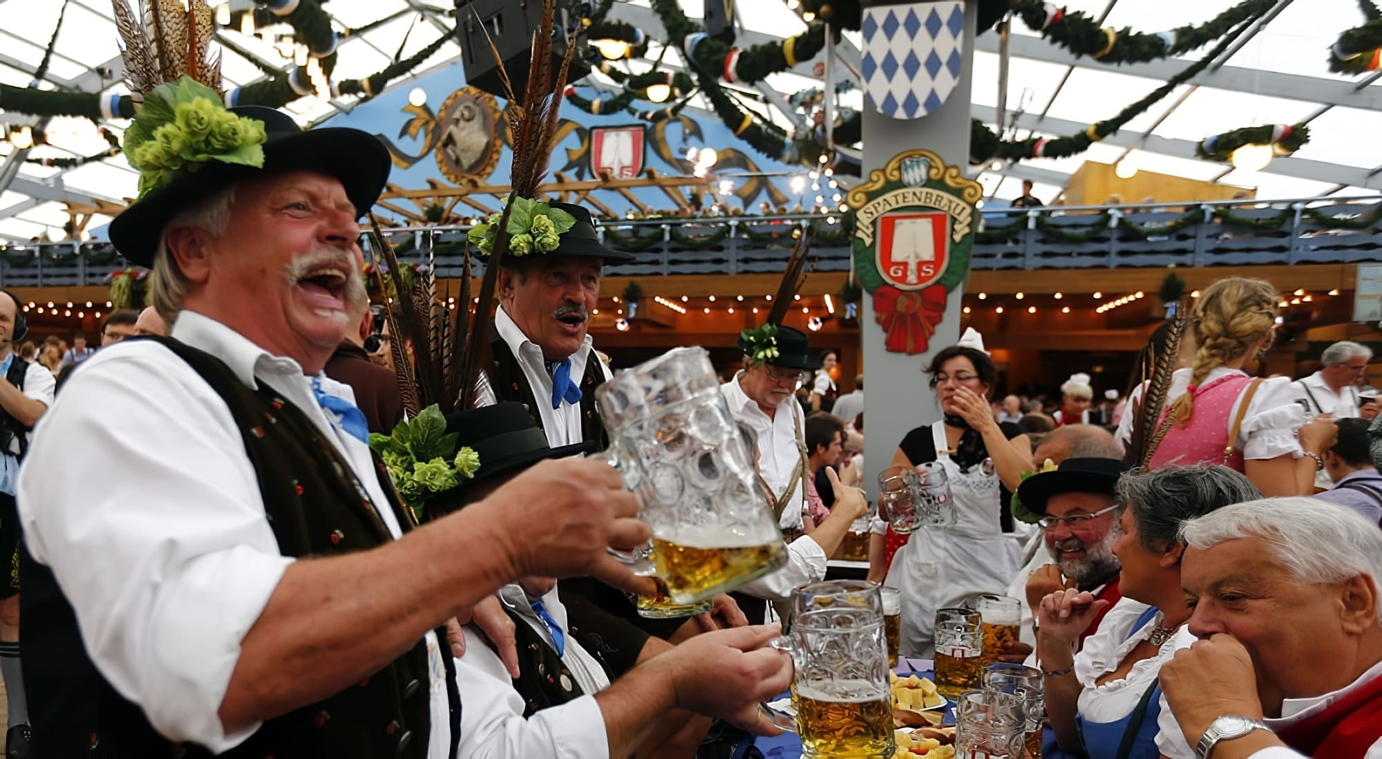 Oktoberfest festival gathering with themed decorations