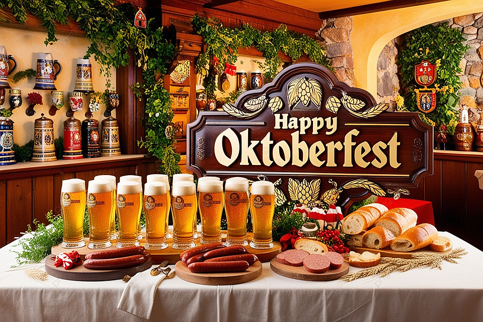 Munich-inspired Oktoberfest festival background in blue and gold